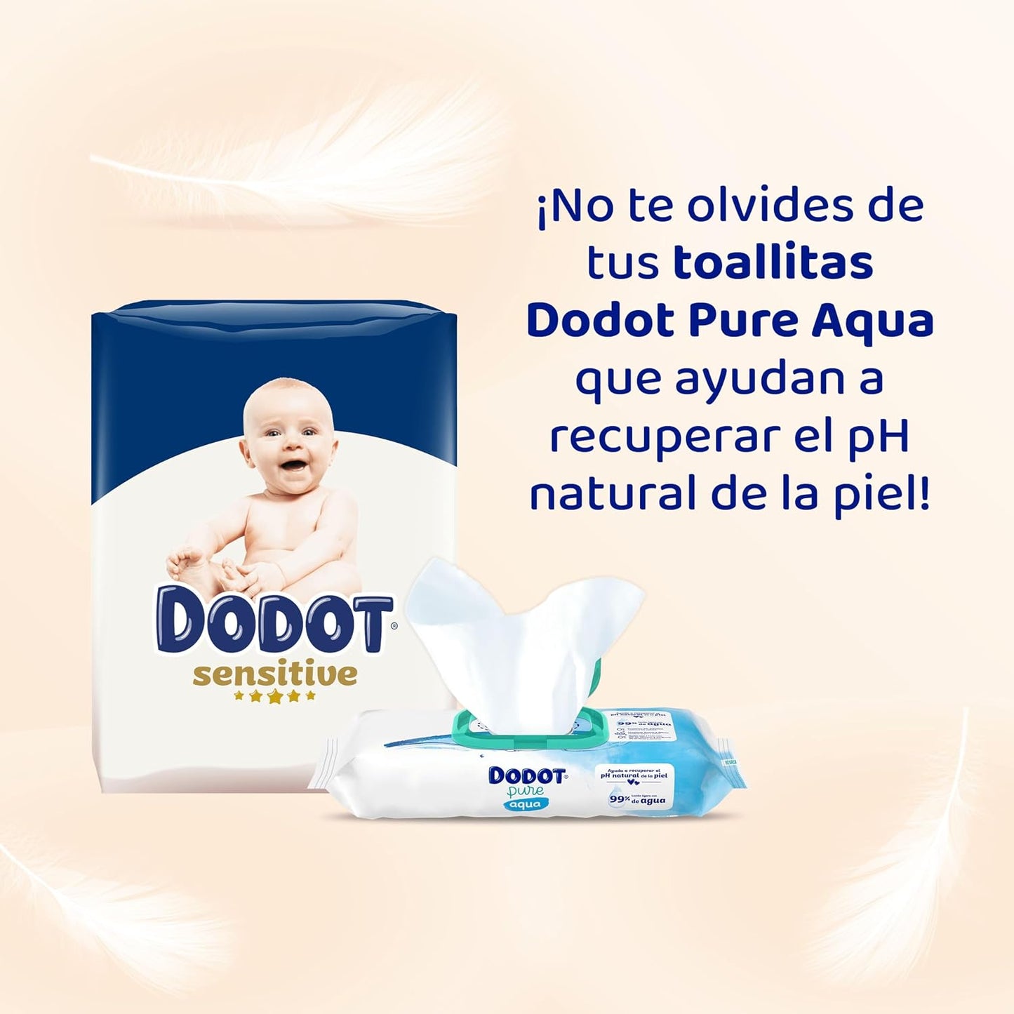 Dodot Pañales Bebé Sensitive, Talla 1 (2-5kg), 224 Pañales + 1 Pack de 40 Toallitas Regalo de Aqua Plastic Free
