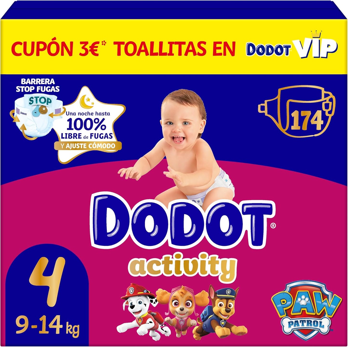 Dodot Pañales Bebé Activity Talla 4 (9-14 kg), 174 Pañales, Nuestro Nº1 en Absorción y Comodidad
