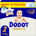 Dodot Pañales Bebé Sensitive, Talla 2 (4-8 kg), 240 Pañales + Regalo de 40 Toallitas Aqua Pure 99% Agua