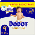 Dodot Pañales Bebé Sensitive, Size 4 (9-14 kg), 192 Diapers + 4 Free Pants