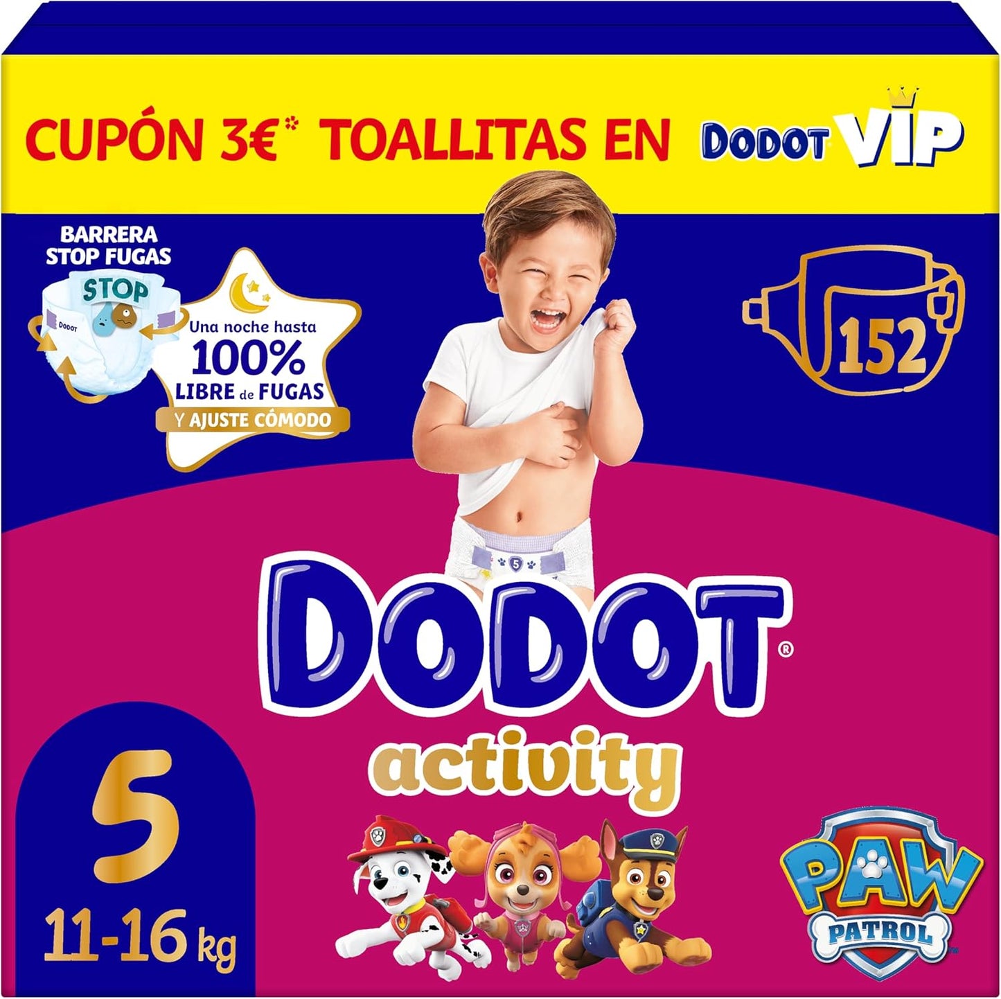 Dodot Pañales Bebé Activity Talla 5 (11-16 kg), 152 Pañales, Nuestro Nº1 en Absorción y Comodidad