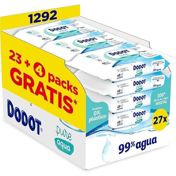 Dodot Toallitas Aqua Pure para Bebé, 1.296 Toallitas, Ayuda a restaurar el pH natural de la piel, 99% agua