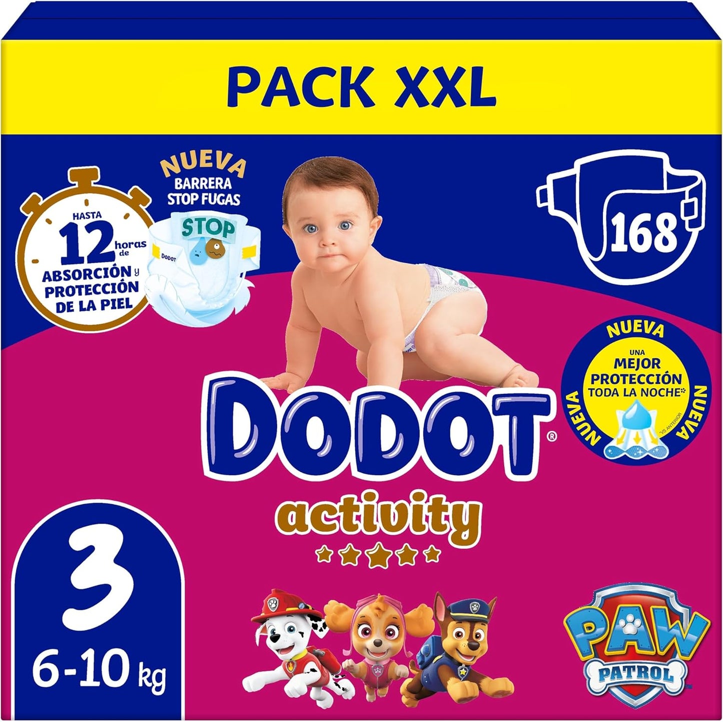 Dodot Pañales Bebé Activity, Talla 3 (6-10 kg), 168 Pañales, Hasta 12h de Protección Antifugas y Ajuste