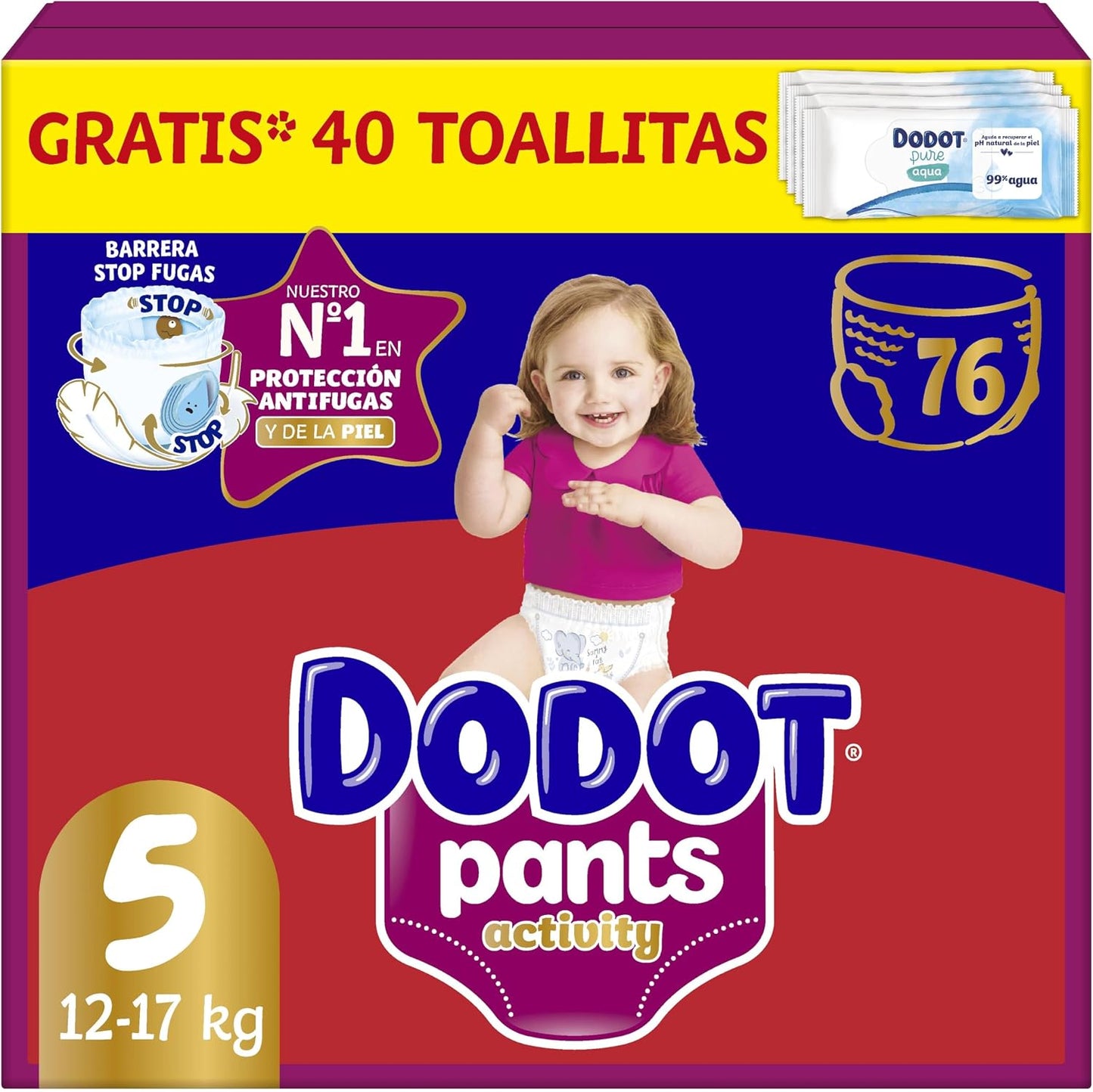 Dodot Pañal-Braguita Bebé Activity Talla 5 (11-17kg), 76 Pañales,Ajuste 360° que ayuda a prevenir fugas