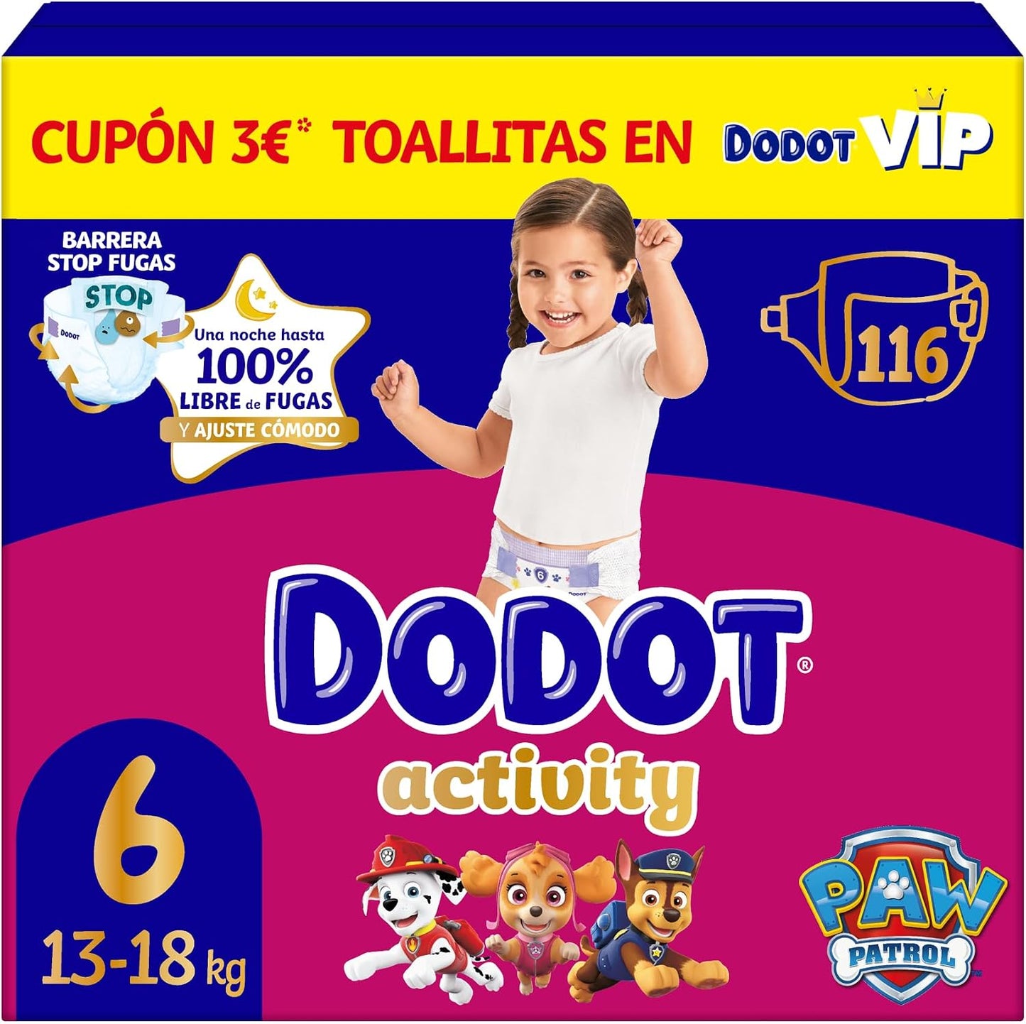 Dodot Pañales Bebé Activity Talla 6, 116 Pañales, 13kg+, Nuestro Nº1 en Absorción y Comodidad