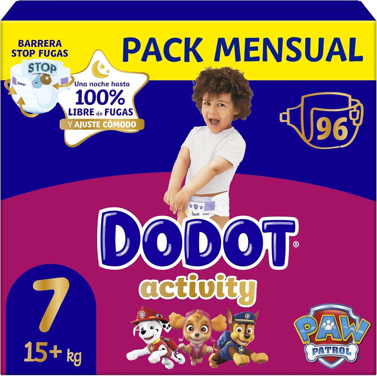 Dodot Pañales Bebé Activity Talla 7 (+15 kg), 96 Pañales, nuestro Nº1 en Absorción y Comodidad
