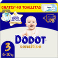 Dodot Pañales Bebé Sensitive Talla 3 (6-10 kg), 198 Pañales + 1 Paquete de 40 Toallitas Gratis Cuidado Total Aqua