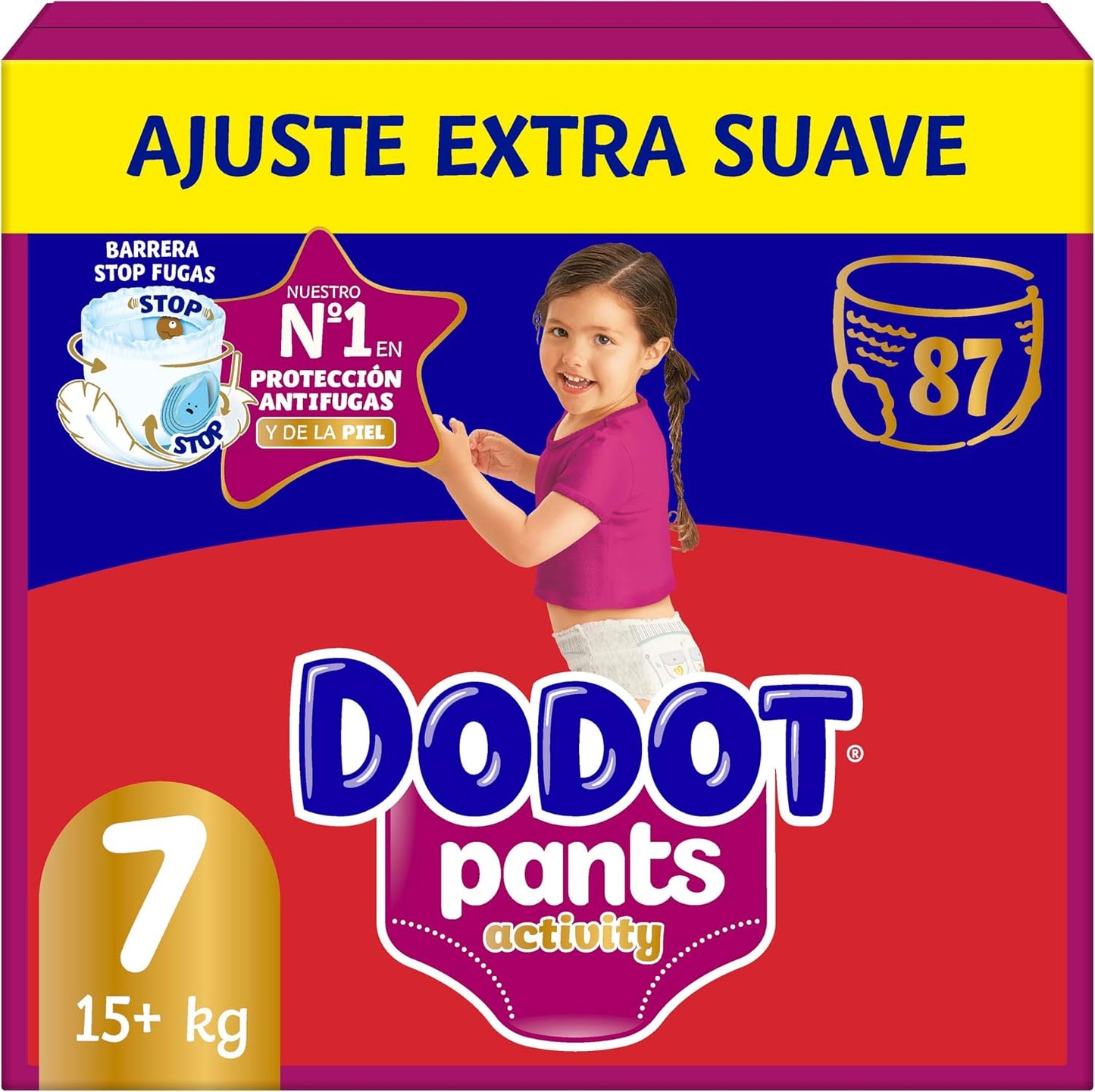 DODOT Activity Pants Pañal-Braguita Talla 7, 87 Pañales, 17kg+, Con Ajuste 360 que ayuda a prevenir holguras y fugas y materiales extra suave