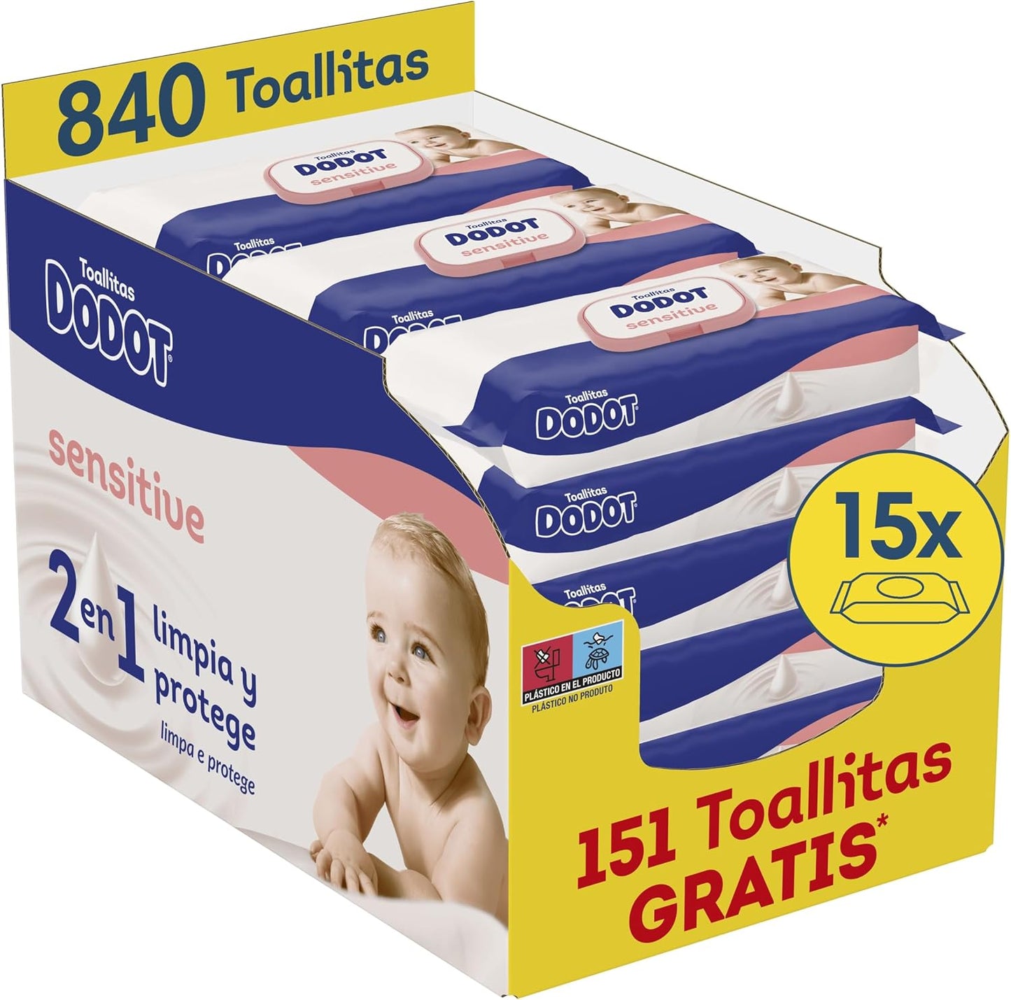 Dodot Toallitas Bebé Sensitive, 840 Toallitas (15 Packs x 56 uds) (El empaque puede variar)
