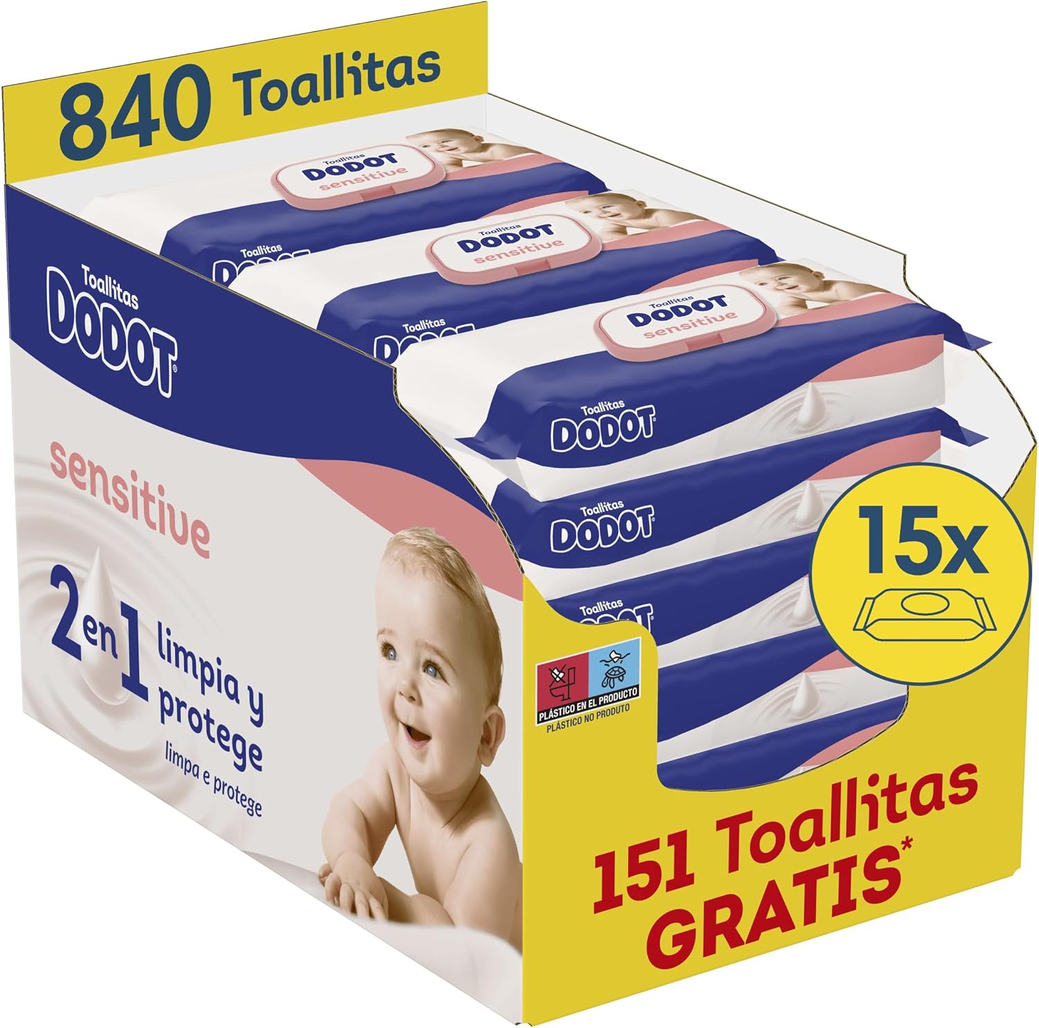 Dodot Toallitas Bebé Sensitive, 840 Toallitas (15 Paquetes x 56 Unidades) (El empaque puede variar)