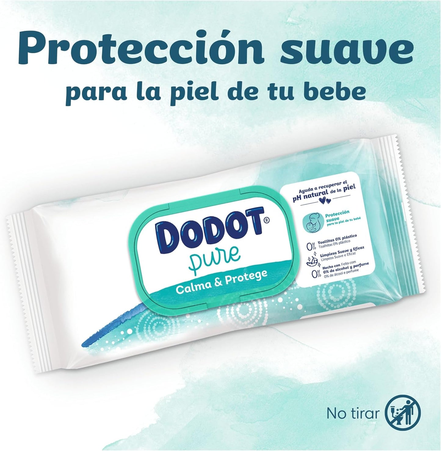 Dodot Toallitas Pure Calma & Protege Para Bebé 24 Paquetes De 46 Unidades =1104 Toallitas, Ayuda a restaurar el pH natural de la piel, una gota de Aloe Vera