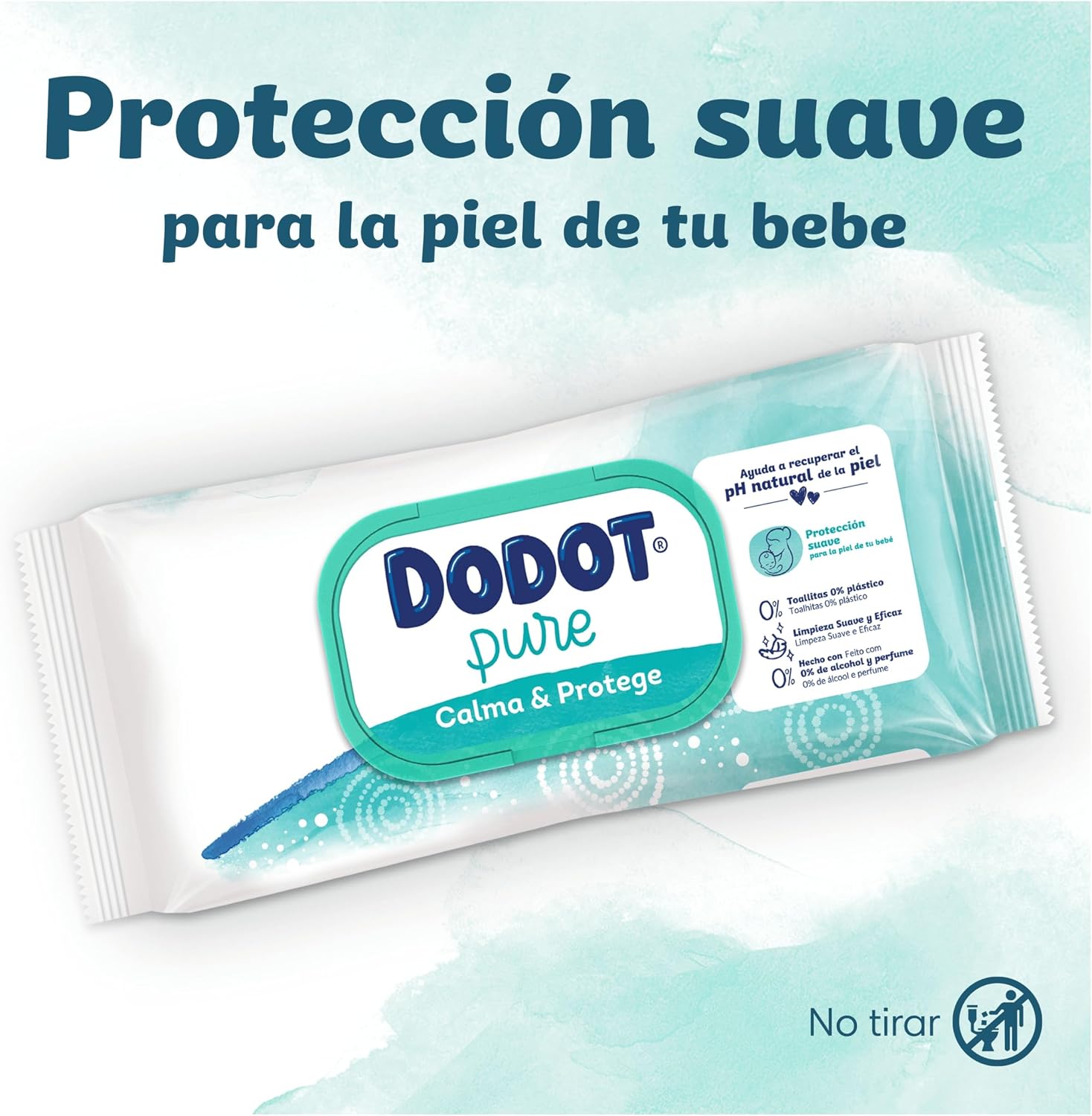 Dodot Toallitas Pure Calma & Protege Para Bebé 24 Paquetes De 46 Unidades =1104 Toallitas, Ayuda a restaurar el pH natural de la piel, una gota de Aloe Vera