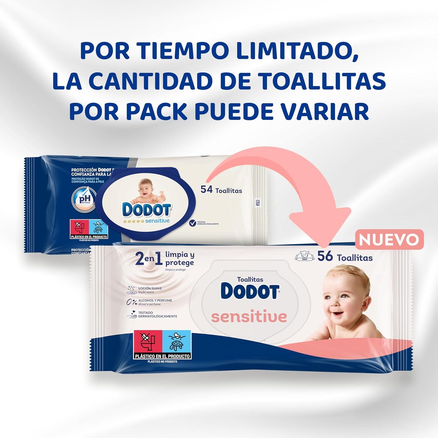 Dodot Toallitas Bebé Sensitive, 840 Toallitas (15 Packs x 56 uds) (El empaque puede variar)