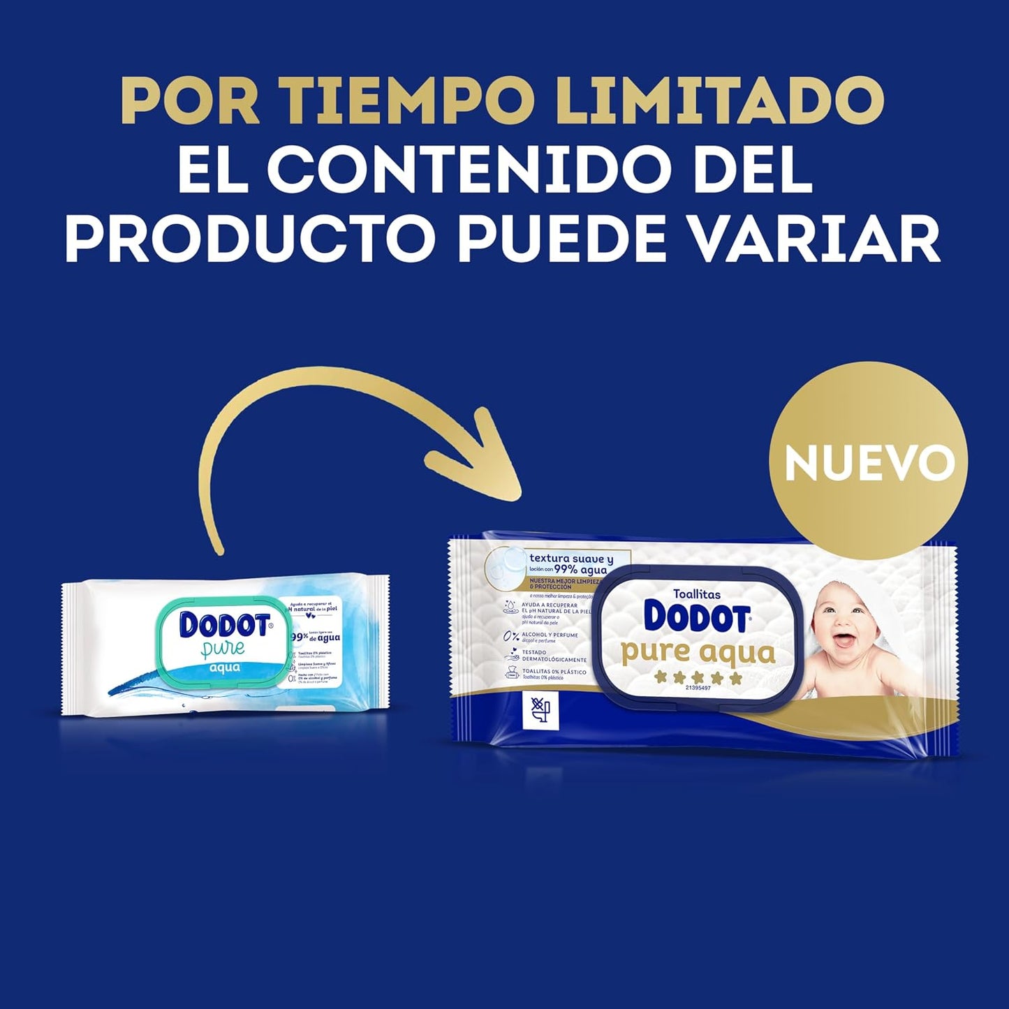 Dodot Toallitas Bebé Pure Aqua, 864 Toallitas (18 Packs x 48 uds)