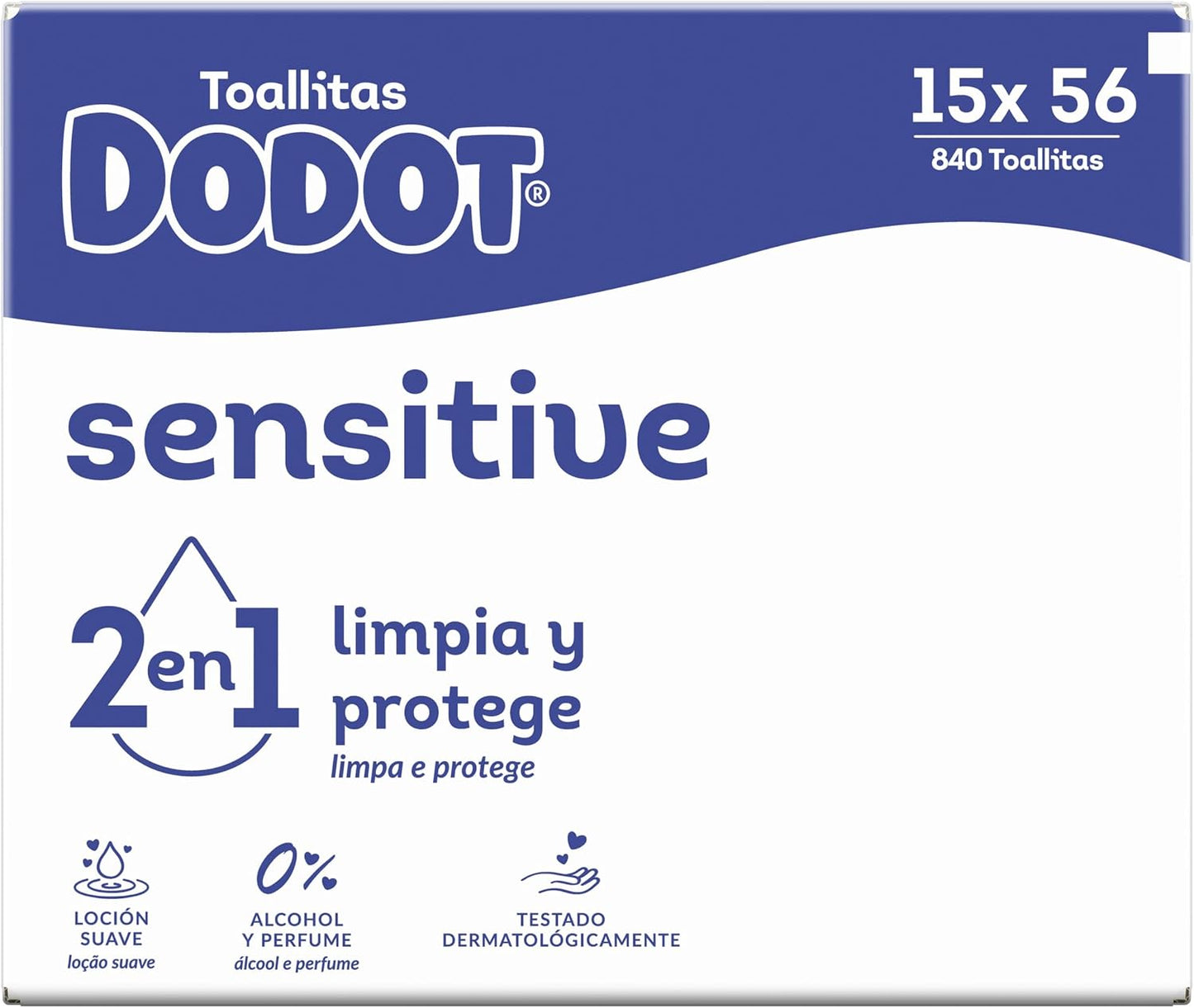 Dodot Toallitas Bebé Sensitive, 840 Toallitas (15 Packs x 56 uds) (El empaque puede variar)