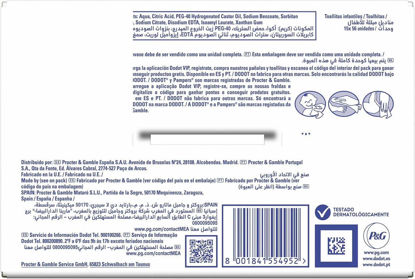 Dodot Toallitas Bebé Sensitive, 840 Toallitas (15 Packs x 56 uds) (El empaque puede variar)